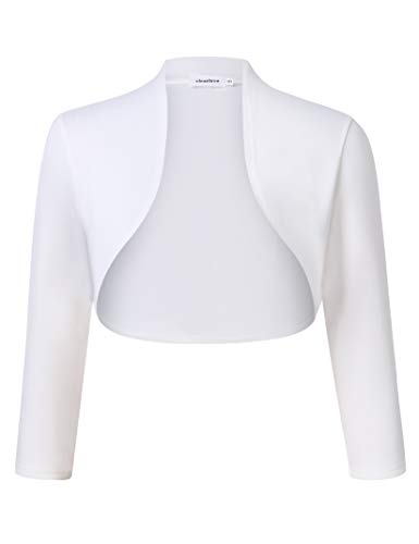 Clearlove Damen Bolero Elegant Strickjacke Kurz 3/4 Ärmel Schulterjacke,Weiß-upgrade,S