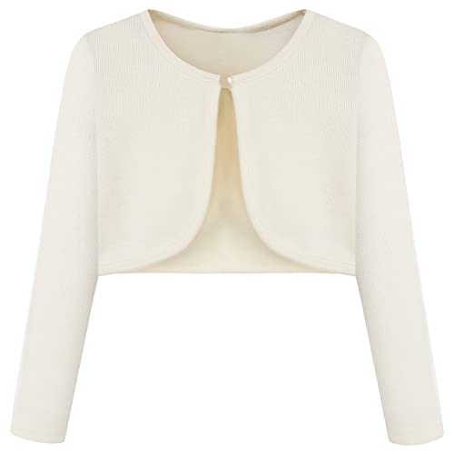 BONNY BILLY Mädchen Strickjacke Langarm Baumwolle Kinder Bolero Jacke 10-11 Jahre/140-146 Beige