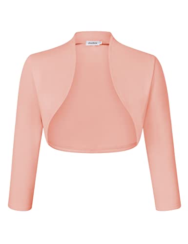 Clearlove Damen Eleganter Bolero Jacke Schulterjacke Kurzes Jäckchen 3/4 Ärmel Rosa,L