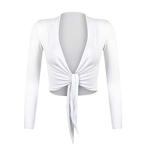 Glamexx24 Damen elegante Bolero Jäckchen Langarm Achselzucken Strickjacke BL0001, Weiss, Gr.- S/M