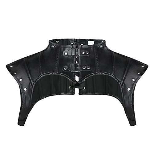 Kelvry Damen Sexy Steampunk Gothic Baskisch Leder Schulterjacke Shrug Rüstung Halloween Kostüm, Schwarz , S