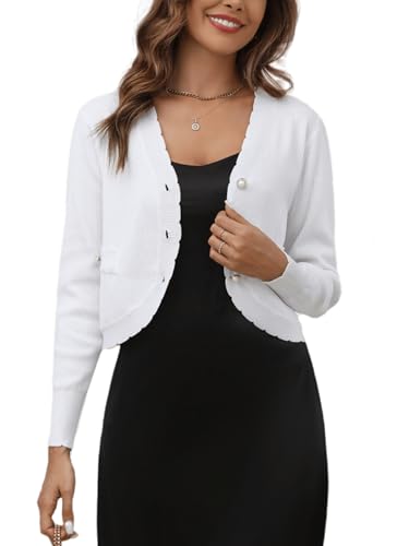 Damen Kurze Strickjacke Elegant Bolero Jäckchen mit Knöpfe V Ausschnitt Feinstrick Langarm Cardigan Leichte Jacke...