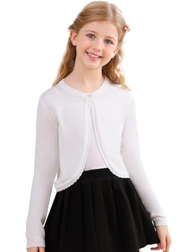 Soudittur Strickjacke Mädchen Top Bolero Jäckchen Langarm Kinder Cardigan Knitted Kurz zum Kommunionkleid Taufkleid...