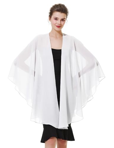 Chiffon Schal Stola Bolero Damen Für Abendkleid Festlich Hochzeit Braut Frühling Sommer Jacke, Ivory, Einheitsgröße