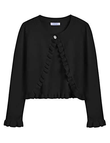 Arshiner Mädchen Basic Strickjacke Shrug Rüschen Kurzer Bolero Elegante Bolerojacke kurz für Kommunionkleid Taufkleid...