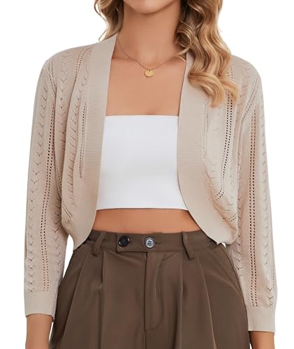 SIMIYA Strickjacken für Damen Kurz, Bolero Damen Festlich, Leichte Strickjacke Elegant 3/4 Ärmel Cardigan Damen...