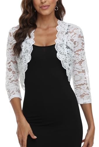 MISS MOLY Bolero Damen Festlich Spitze Jacke Kurz Hochzeit 3/4 Ärmel Strickjacke Oberteil