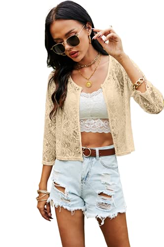 Ietaoo Damen Spitzen Bolero Elegant Kurzarm Sommer Schulterjacke Kurz Cardigan Spitzenjacke für Party oder Hochzeit