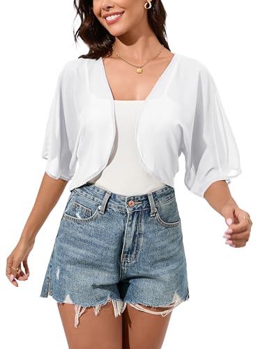 Dosieyeo Damen Bolero Festlich Chiffon Jäckchen 3/4 Arm Bolerojacke Leicht Luftig Sommer Cardigan für Abendkleider...