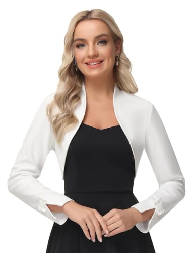 GRACE KARIN Strickjacke Damen kurz Damen top Weiß elegant Shrugs DECl521-1 L