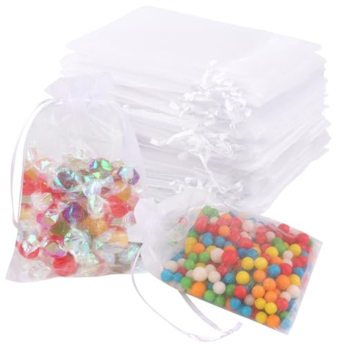 VMUTGA 100 Stück Organzasäckchen, 10 x 15 cm Hochzeit Organzabeutel, Organzasäckchen mit Kordelzug, für Hochzeiten,...