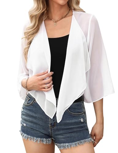 Aottori Bolero Damen Chiffon Schulterjacke mit 3/4 Ärmel Elegant Bolerojacke Festliche Sommer Schulterjacke Transparent...