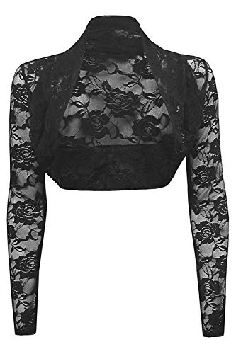 krautwear Damen Bolero Langarm Stola Bolerojacke Hochzeit Festlich Spitze schwarz weiß rot beige blau pink, Schwarz,...