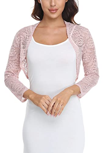 MISS MOLY Bolero Damen Spitzen Jacke Festlich Kurz Cardigan 3/4 Ärmel Strickjacke Für Hochzeit XL, Rosa