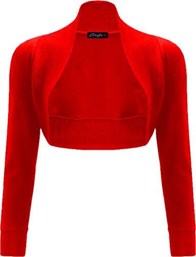 Damen Bolero Langärmlig Cropped einfarbig Größe 34-42 Gr. One size, rot