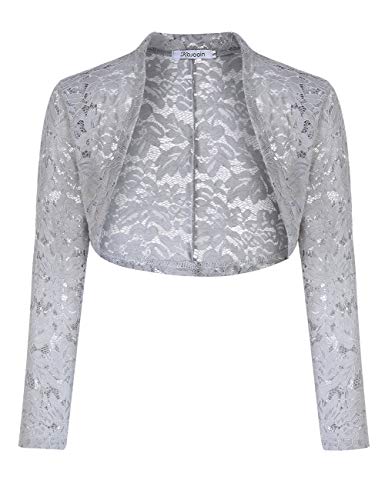 KOJOOIN Damen Bolero Spitzen Jacke Festlich Kurz Cardigan Langarm Strickjacke Für Hochzeit Cocktailkleid（Verpackung...