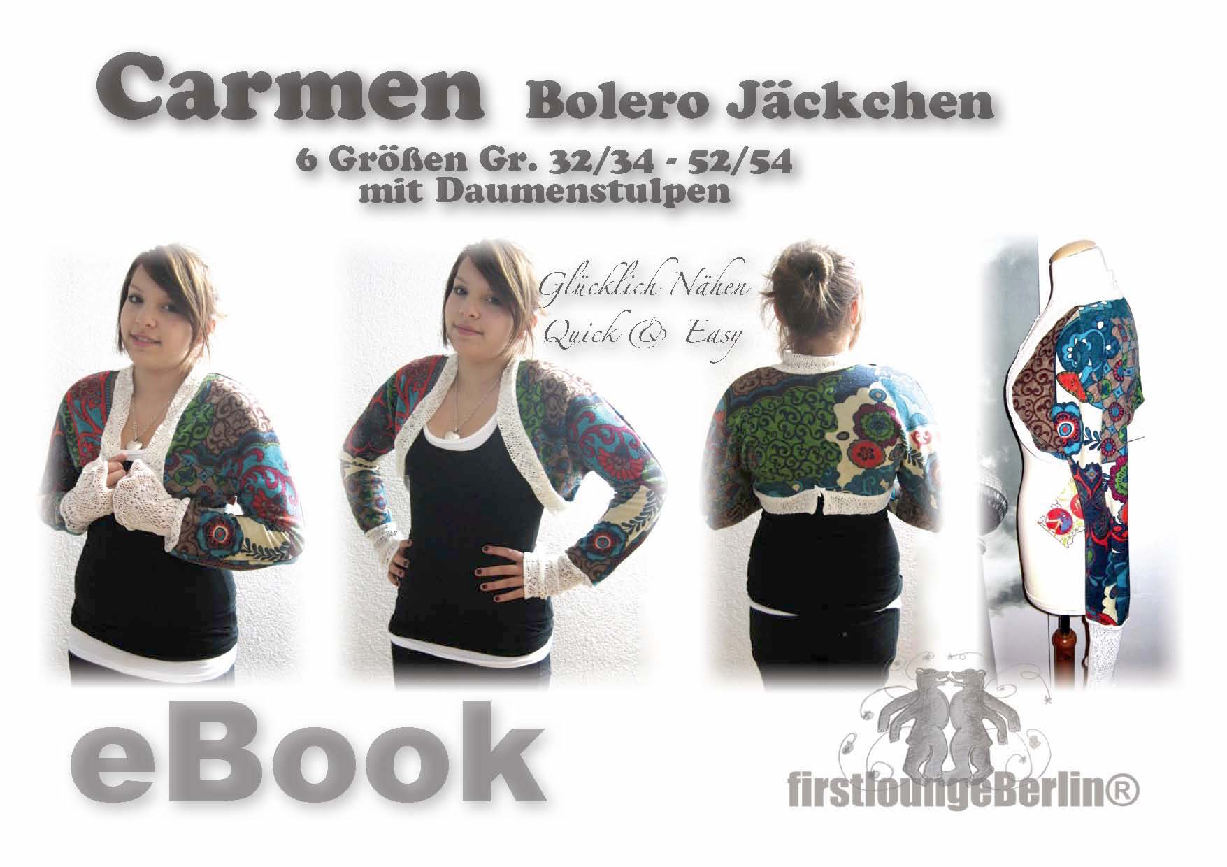 Carmen für Bolero JäckchenNähanleitung mit Schnittmuster in 6 Größen Gr. 32-54 [Download]